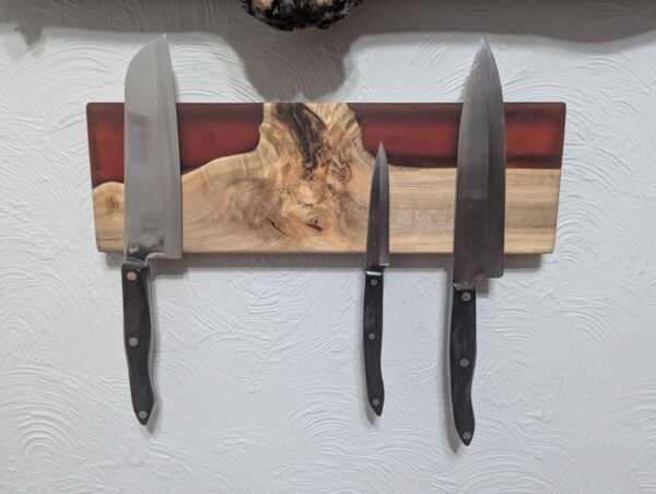 G022 Silver Maple/ Epoxy Live Edge Magnetic Knife Holder